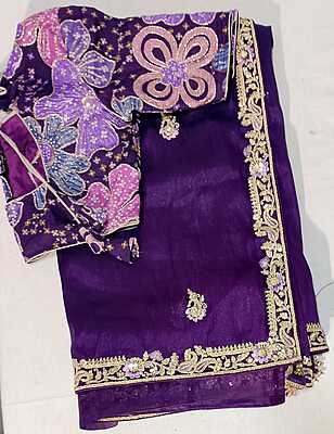 J170: Ready To Ship Beautiful Organza Saree With Stitched Blouse