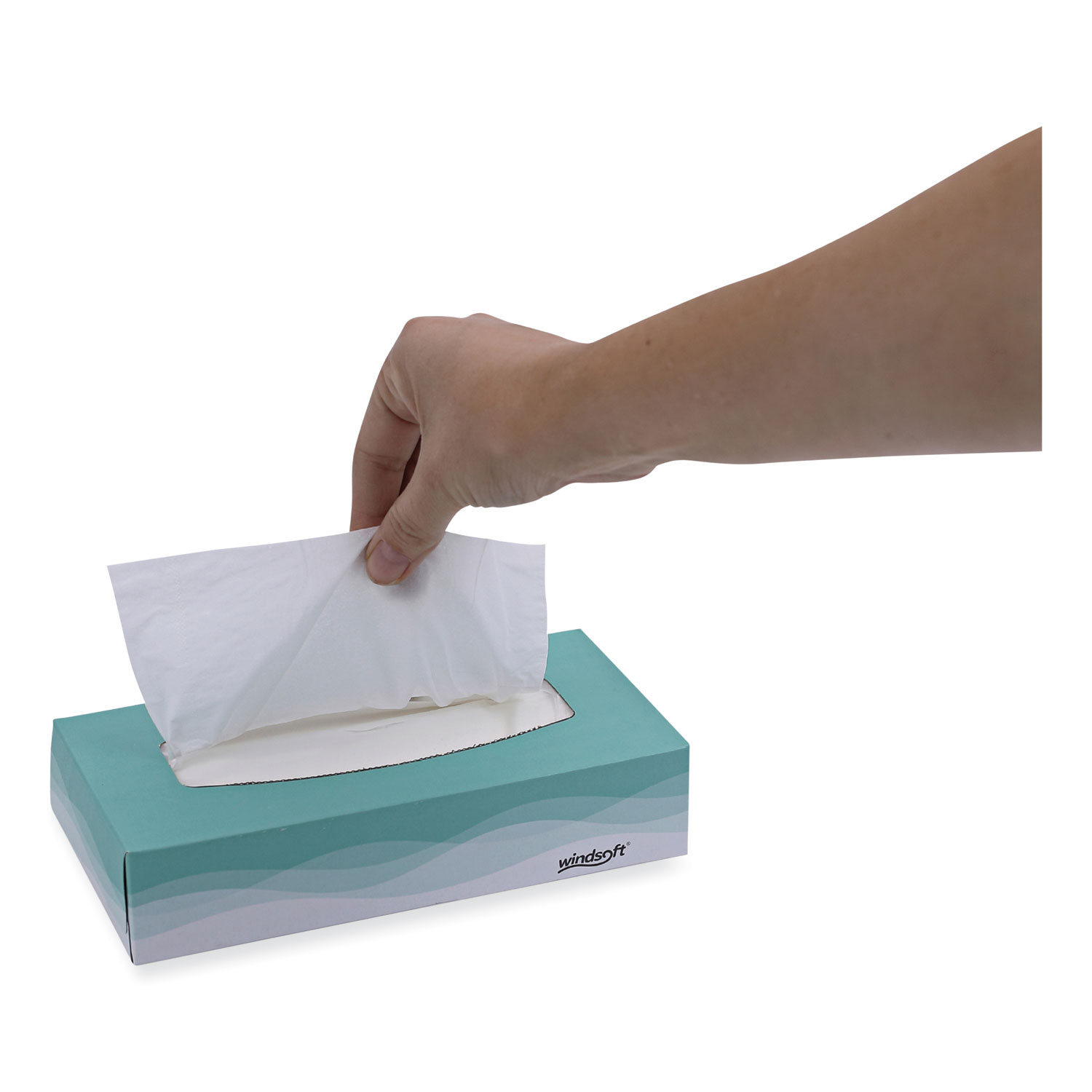 Windsoft Premium Facial Tissue, 2 Ply, White, Flat Pop-Up Box, 100 Sheets/Box - 30 Boxes/Carton