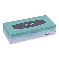 Windsoft Premium Facial Tissue, 2 Ply, White, Flat Pop-Up Box, 100 Sheets/Box - 30 Boxes/Carton