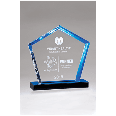Diamond Series Acrylic Award with  Accent and Blue Mirror-Topped Base