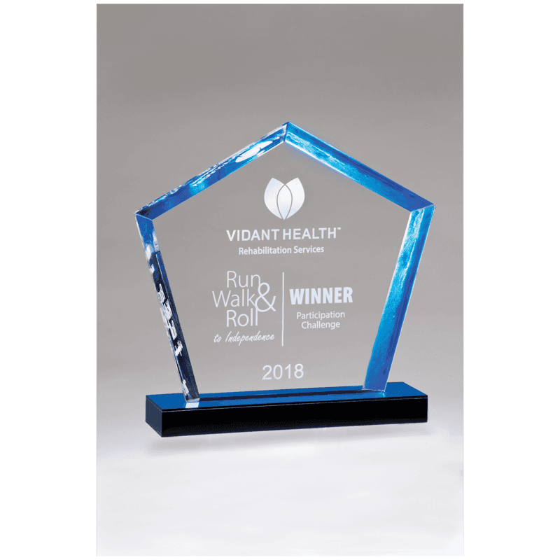 Diamond Series Acrylic Award with  Accent and Blue Mirror-Topped Base