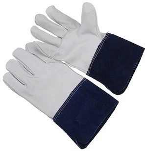 Grain goatskin tig welder, Kevlar sewn, 4.5" blue split cuff