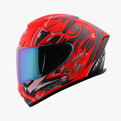 STEELBIRD SA-2 VILLAIN FLUO WATERMELON /GREY C/V (M) + EXTRA RAINBOW VISOR