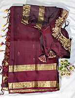 J195: Ready To Ship Beautiful Pure Kanchipattu Saree With Stitched Embroidery Work Blouse J195: Ready To Ship Beautiful Pure Kanchipattu Saree With Stitched Embroidery Work Blouse