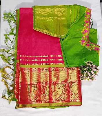 J244: Ready To Ship Beautiful Pure Handloom Mangalagiri Kuppadam Saree With Stitched  Embroidery Work Blouse