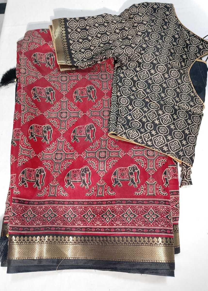 J310: Ready To Ship Beautiful Soft Silk Azarak Saree With Stitched Blouse