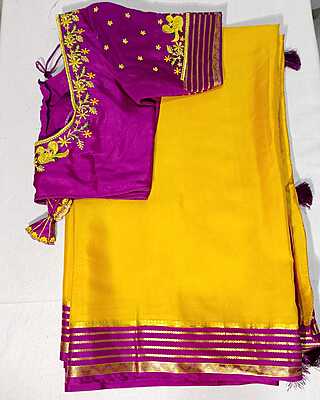J178: Ready To Ship Beautiful Pure Mysore Silk Saree With Stitched Embroidery Work Blouse