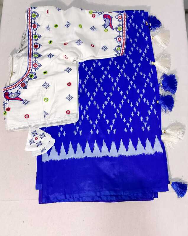 J174: Ready To Ship Beautiful Ekkat Saree With Stitched Embroidery Work Blouse J174: Ready To Ship Beautiful Ekkat Saree With Stitched Embroidery Work Blouse