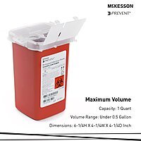 McKesson Prevent® Sharps Container, 0.25 Gallon (1 Quart), Vertical Entry McKesson Prevent® Sharps Container, 0.25 Gallon (1 Quart), Vertical Entry