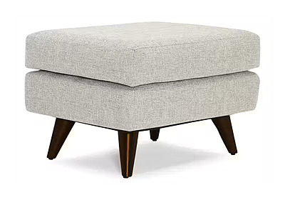 Modern Light Grey Ottoman | Linen-Look Fabric Footstool with Tapered Legs