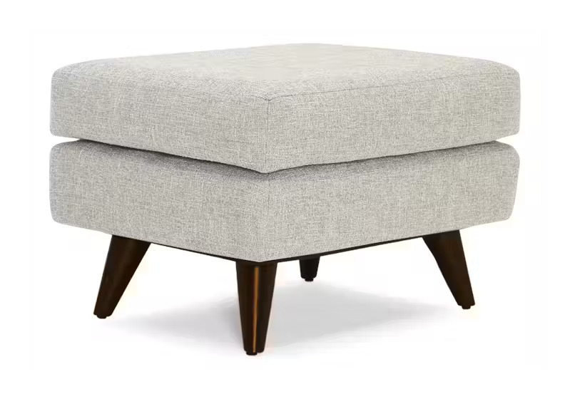 Modern Light Grey Ottoman | Linen-Look Fabric Footstool with Tapered Legs Modern Light Grey Ottoman | Linen-Look Fabric Footstool with Tapered Legs