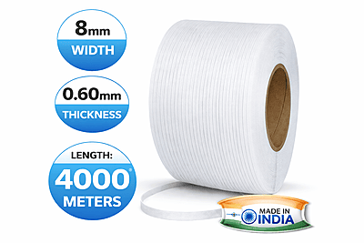 VIJAYCO® 08 60 4000 Mtrs PP Strapping Roll White Plain With No Print