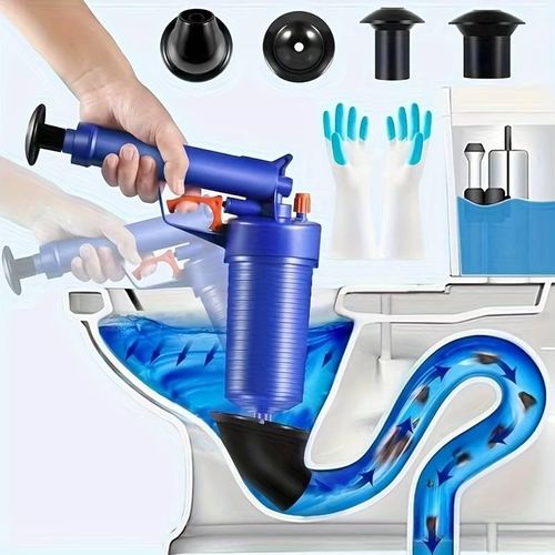 HIGH PRESSURE DRAIN CLOG REMOVER TOILET PLUNGER SET WITH 4 SUCTION CUPS