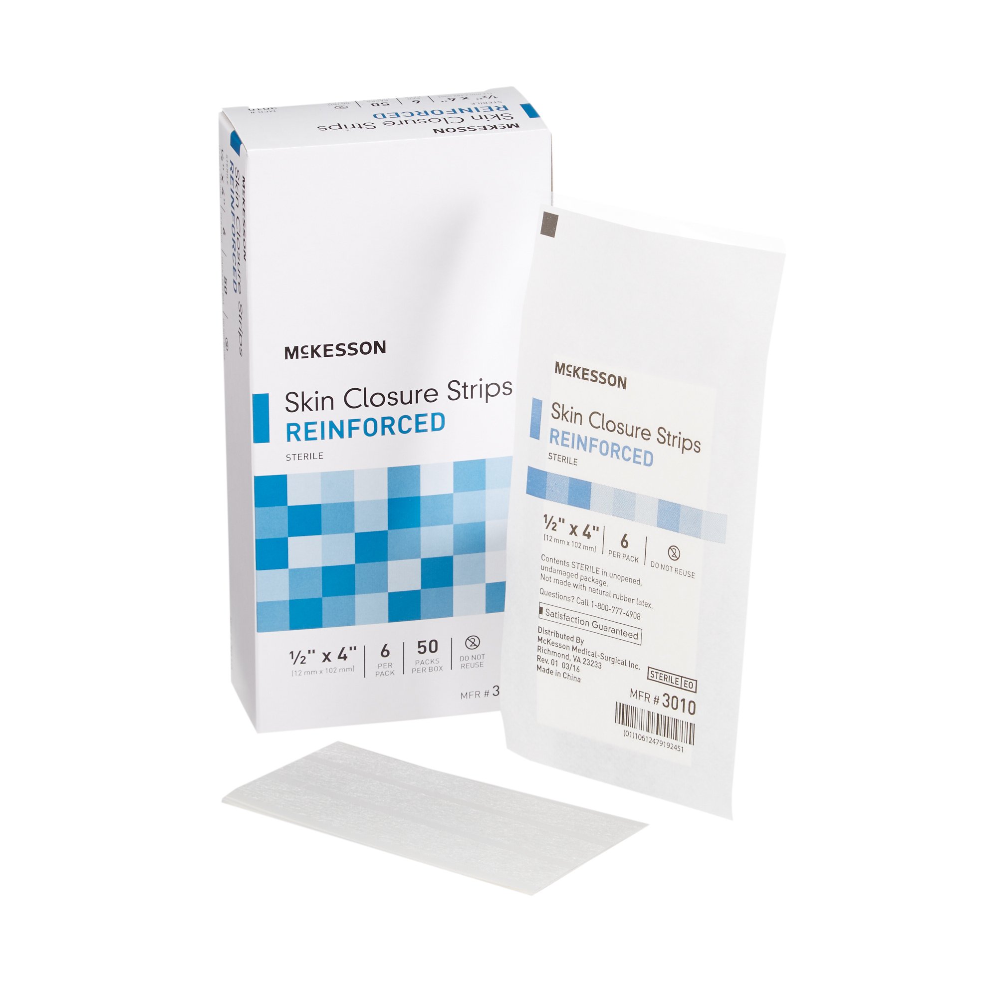 McKesson Reinforced Skin Closure Strips, 1/2 x 4 Inch, White (CS/4BX/50PK)