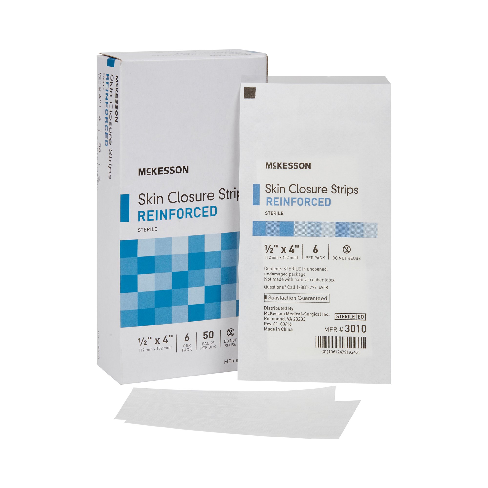 McKesson Reinforced Skin Closure Strips, 1/2 x 4 Inch, White (CS/4BX/50PK)