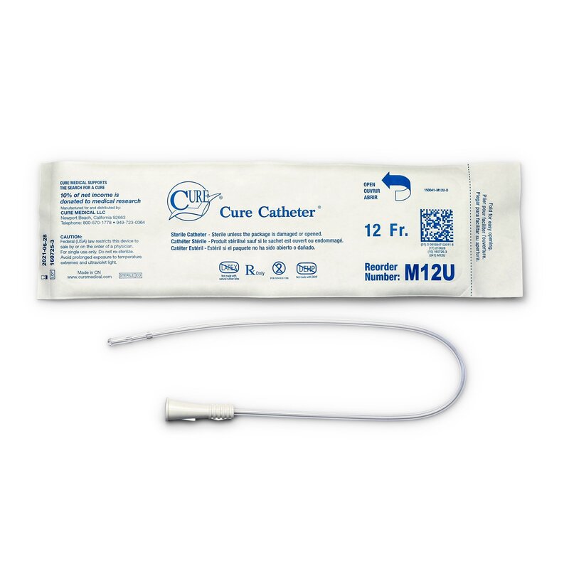 Cure Catheter® Urethral Catheter – Straight Tip, Uncoated PVC, 12 Fr, 16" Length