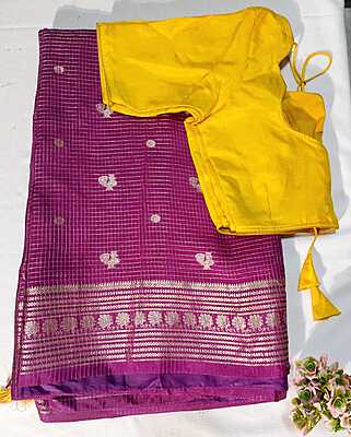 J213: Ready To Ship Beautiful  Semi Gadwal  Saree With Stitched Blouse