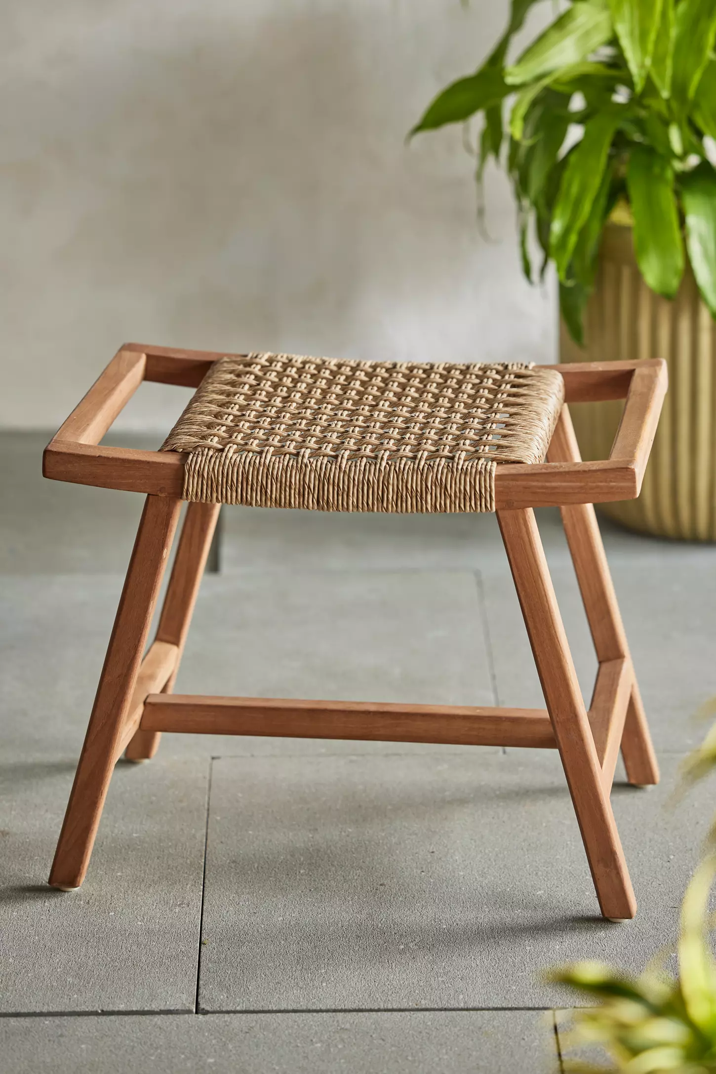 Handcrafted Wooden Woven Stool | Rustic Accent Furniture for Living Room, Bedroom, Balcony
