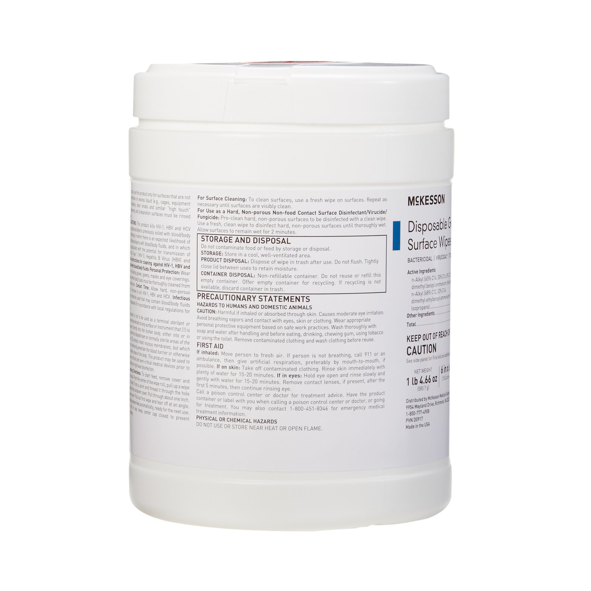 McKesson Surface Disinfectant Cleaner Premoistened Germicidal Manual Pull Wipe 160 Count Canister Alcohol Scent NonSterile