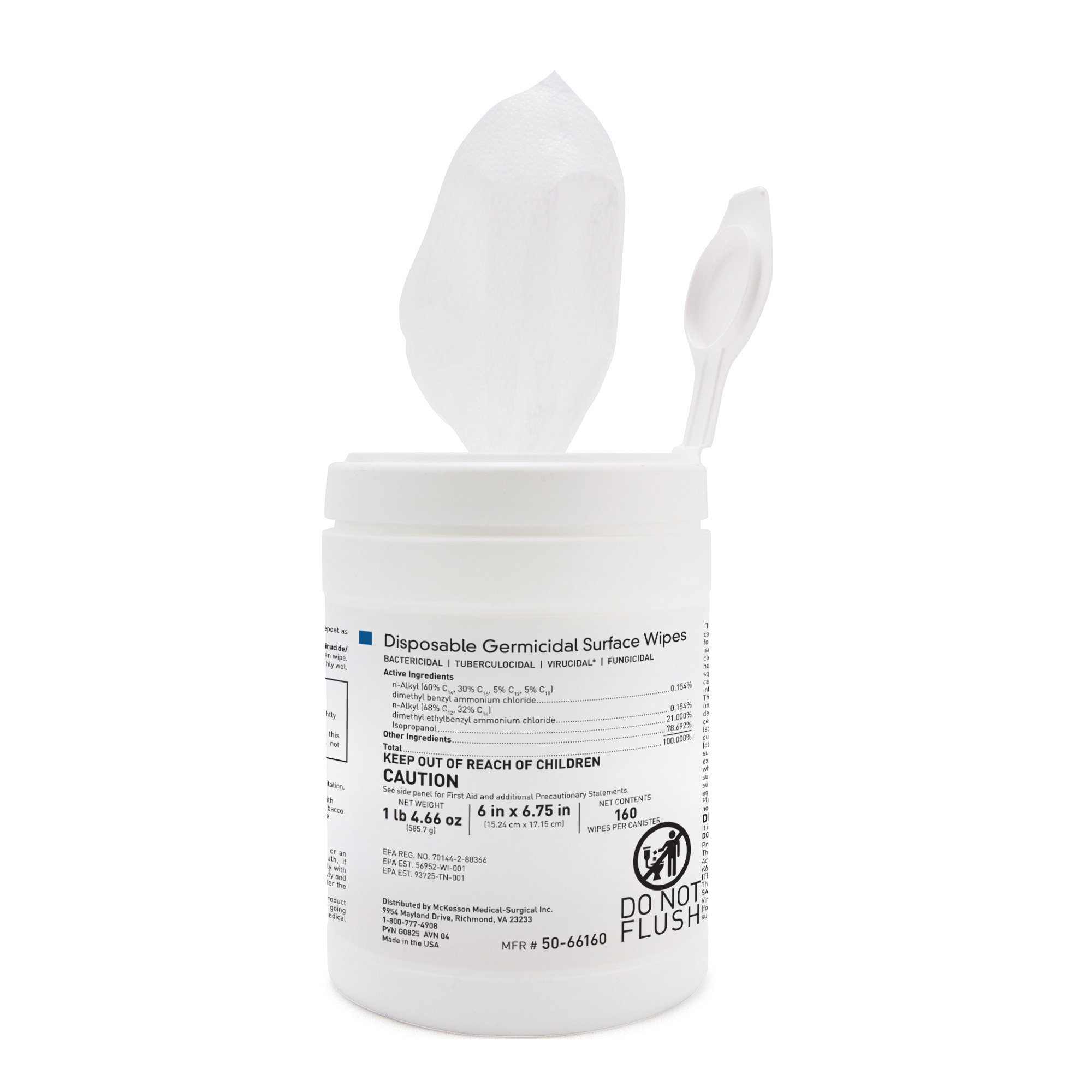 McKesson Surface Disinfectant Cleaner Premoistened Germicidal Manual Pull Wipe 160 Count Canister Alcohol Scent NonSterile