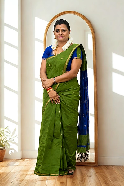 Maheswari silk cotton Green with blue
