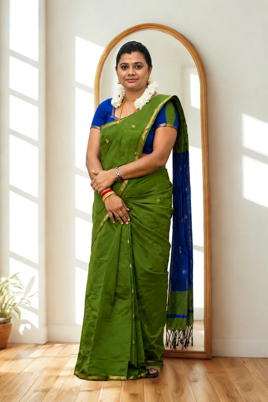 Maheswari silk cotton Green with blue