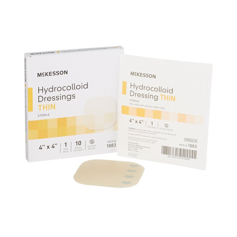 McKesson Thin Hydrocolloid Dressing – 4 × 4 Inch, Film Backing