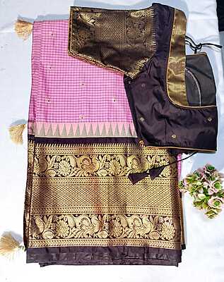 J186: Ready To Ship Beautiful Gadwal Saree With Stitched Blouse