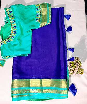 J179: Ready To Ship Beautiful Pure Mysore Silk Saree With Stitched Embroidery Work Blouse