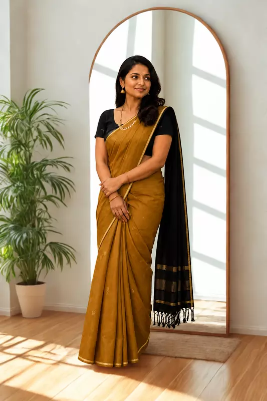Maheswari silk cotton mustard with Black