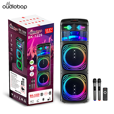 Oudiobop BK-1229 Dual 12.5" Portable Party Speaker with RGB Lights & Wireless Mics
