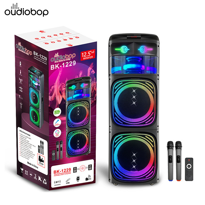 Oudiobop BK-1229 Dual 12.5" Portable Party Speaker with RGB Lights & Wireless Mics