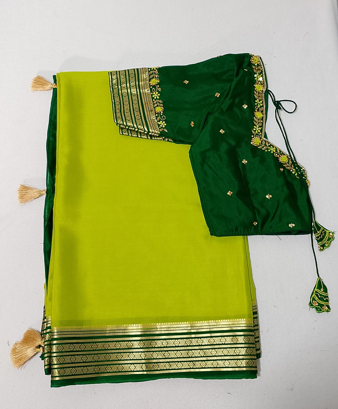 N397: Ready To Ship Beautiful Pure Mysore Silk Saree With Stitched Embroidery Work Blouse