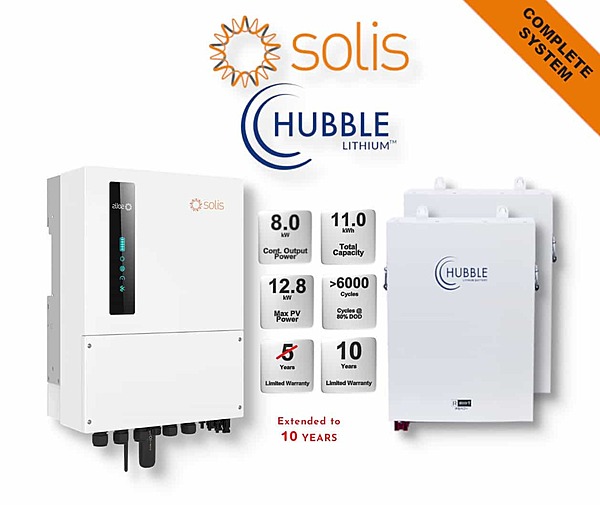 8.0 kW SOLIS S6 Hybrid Combo, c/w 2x 5.5 kWh HUBBLE Lithium Batteries