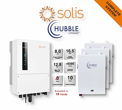 8.0 kW SOLIS S6 Hybrid Combo, c/w 3x 5.5 kWh HUBBLE Lithium Batteries