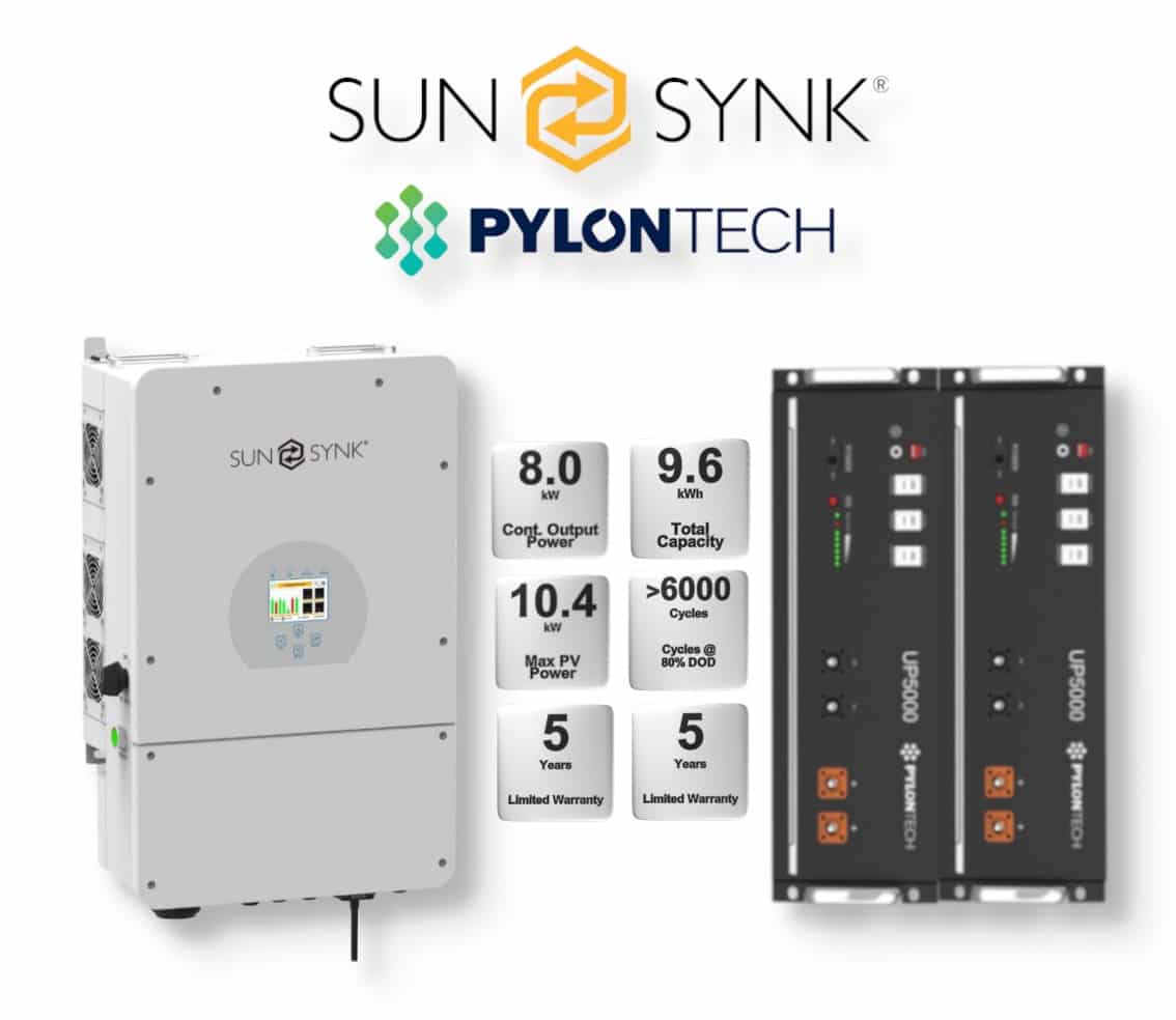8.0 kW SUNSYNK Hybrid - PYLONTECH Combo, c/w 2x 4.8 kWh Lithium Batteries