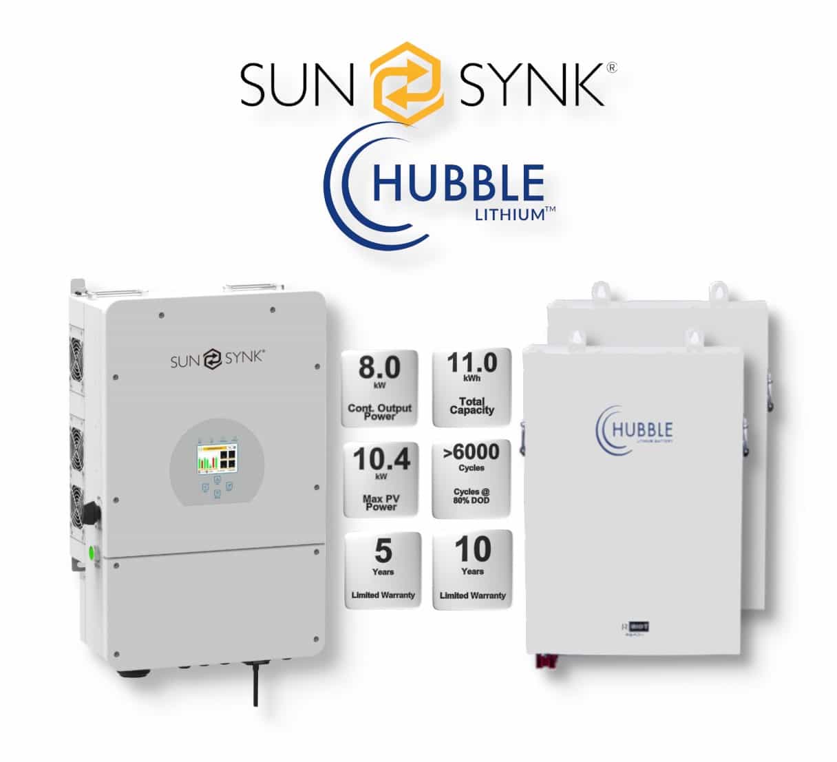 8.0 kW SUNSYNK Hybrid - HUBBLE Combo, c/w 2x 5.5 kWh Lithium Batteries 8.0 kW SUNSYNK Hybrid - HUBBLE Combo, c/w 2x 5.5 kWh Lithium Batteries