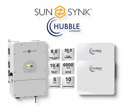 8.0 kW SUNSYNK Hybrid - HUBBLE Combo, c/w 2x 10.0 kWh Lithium Batteries 8.0 kW SUNSYNK Hybrid - HUBBLE Combo, c/w 2x 10.0 kWh Lithium Batteries