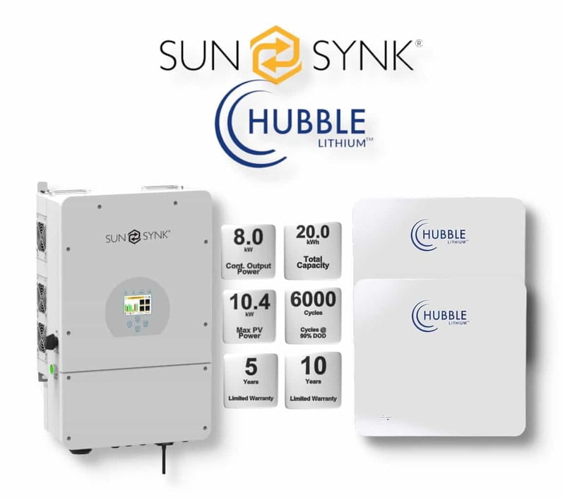 8.0 kW SUNSYNK Hybrid - HUBBLE Combo, c/w 2x 10.0 kWh Lithium Batteries
