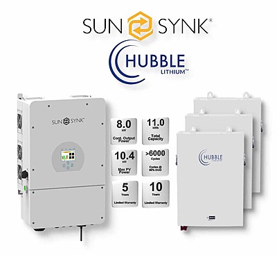 8.0 kW SUNSYNK Hybrid - HUBBLE Combo, c/w 3x 5.5 kWh Lithium Batteries