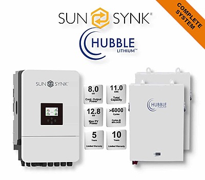 8.0 kW SUNSYNK Hybrid - HUBBLE Combo, c/w 2x 5.5 kWh Lithium Batteries