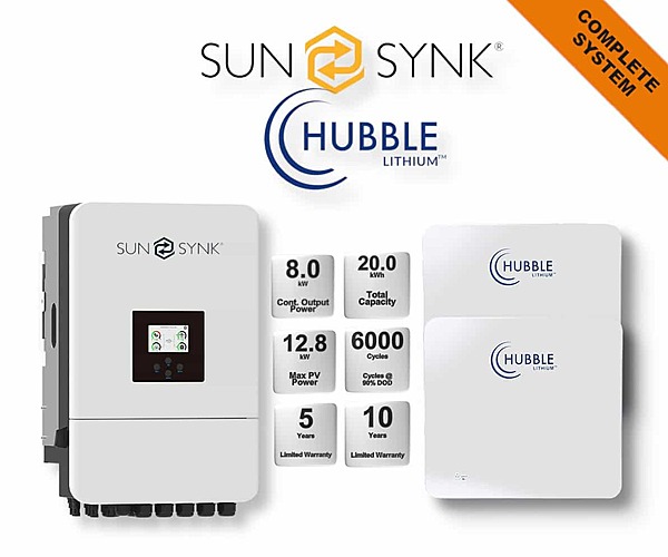 8.0 kW SUNSYNK Hybrid - HUBBLE Combo, c/w 2x 10.0 kWh Lithium Batteries