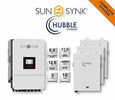 8.0 kW SUNSYNK Hybrid - HUBBLE Combo, c/w 3x 5.5 kWh Lithium Batteries
