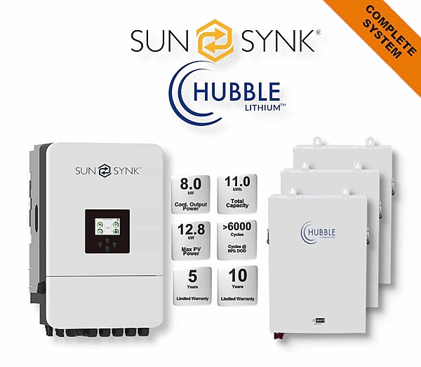 8.0 kW SUNSYNK Hybrid - HUBBLE Combo, c/w 3x 5.5 kWh Lithium Batteries