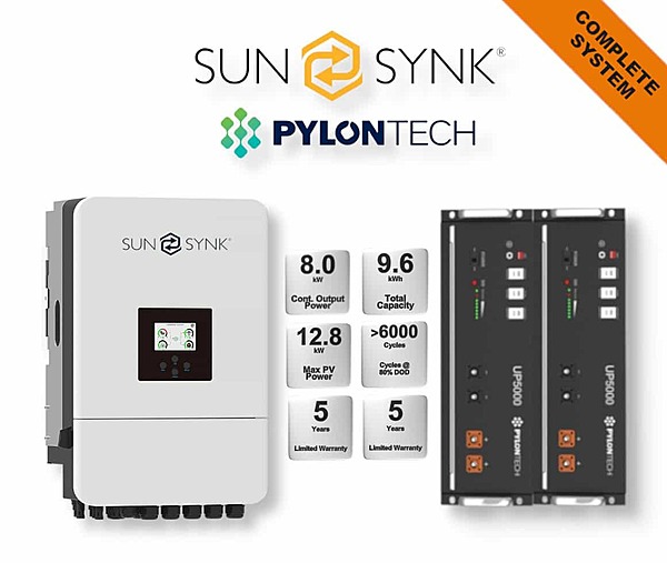 8.0 kW SUNSYNK Hybrid - PYLONTECH Combo, c/w 2x 4.8 kWh Lithium Batteries