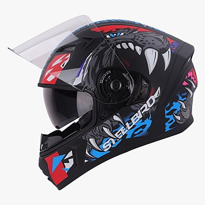 STEELBIRD SBA-21 RAPTOR PANTHA MATT BLACK/RED GREY C/V 600 MM (L) (LONG CHEEKPAD)