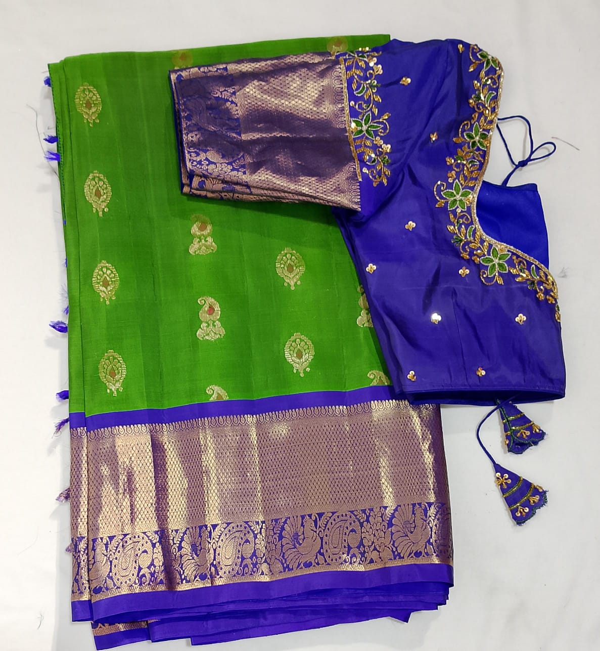 N192: Ready To Ship Beautiful Pure Kanchipattu Saree With Stitched Maggam Work Blouse