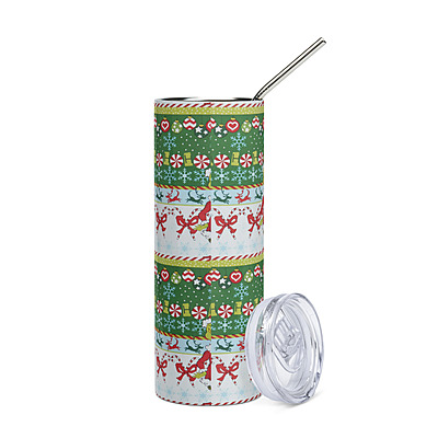 Grinch Christmas Ugly Sweater Skinny Tumbler – Festive Holiday Pattern Drinkware