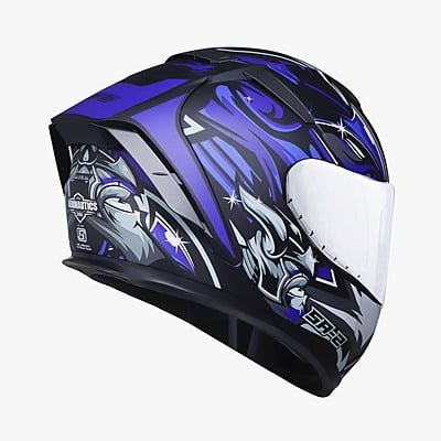 STEELBIRD SA-2 VILLAIN GLOSSY BLACK/BLUE C/V (L) + EXTRA SILVER VISOR