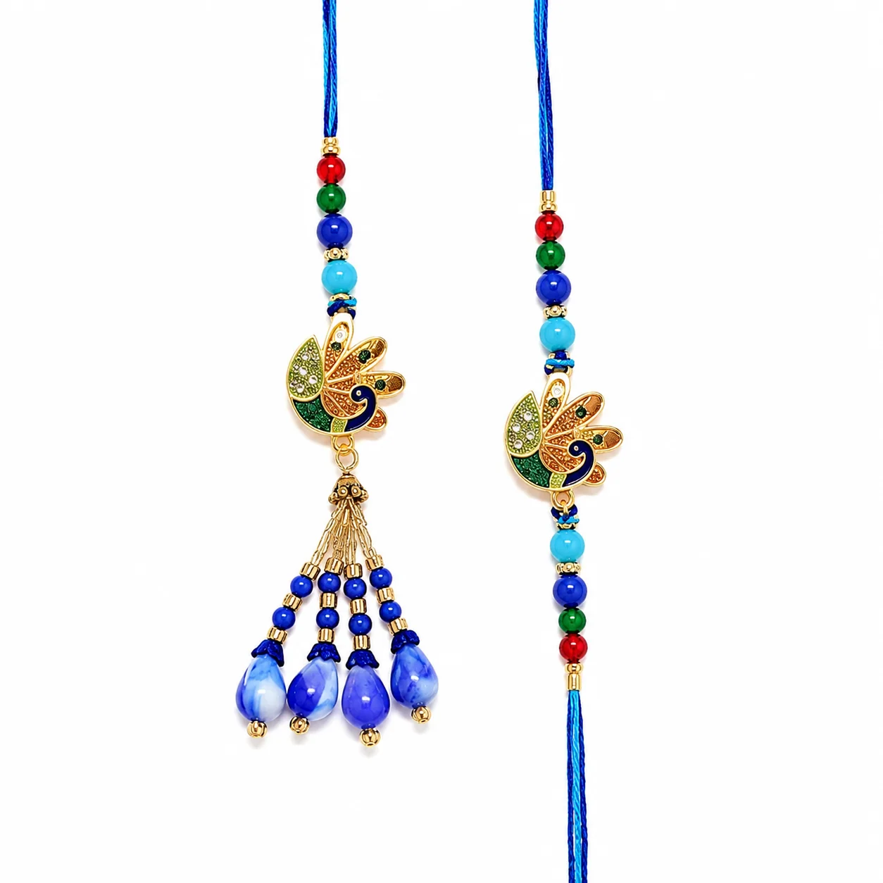Designer Bhaiya Bhabhi Rakhi Set with Peacock Lumba | Premium Raksha Bandhan Rakhi